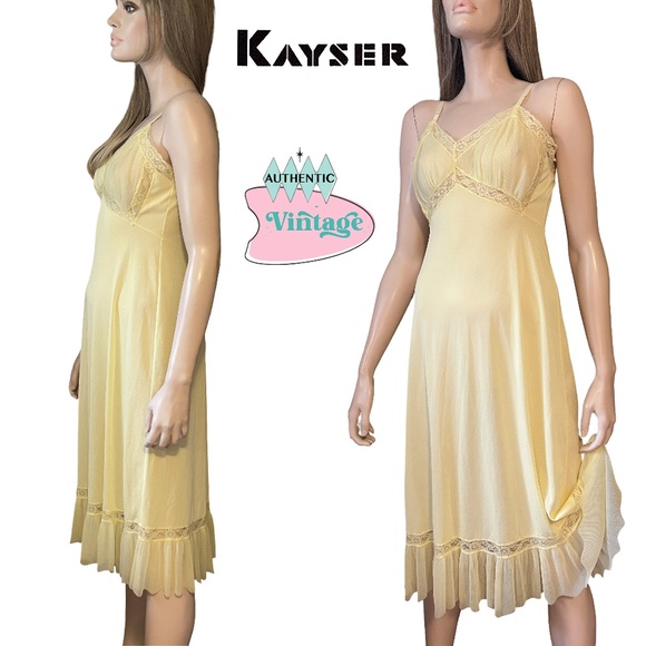 Luxite by Kayser Pinup Bombshell Lacy Full Slip Pleated Nylon Chiffon Vintage - Picture 1 of 16